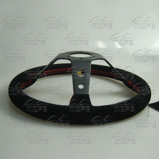 350mm Aluminum 3 Black Spokes Suede Deep Dish OMP Steering Wheel Red Stitch DSC_1002