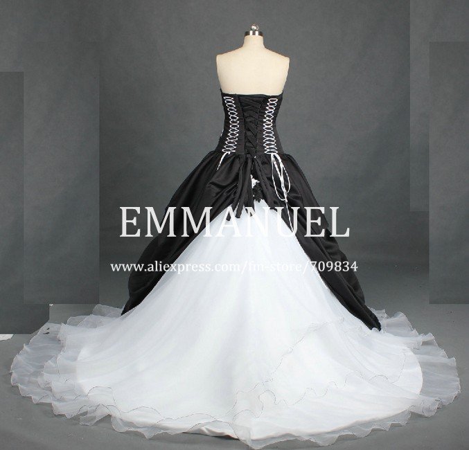black and white strapless wedding dress