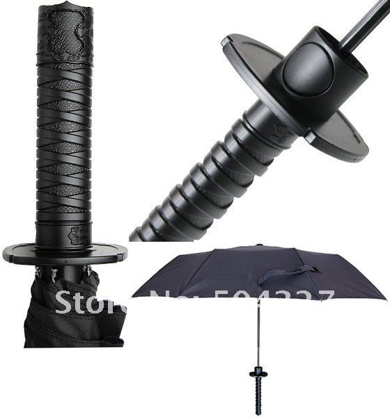 5pcs/lot Free shipping Mini Samurai Sword Black Ninja Folding Umbrella