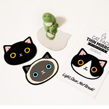 Womens Fashion Mini Pocket Makeup Mirror Creative Cosmetic Compact Mirrors Cute Cartoon Cat Head Small Kawaii Cat Mirror A0100