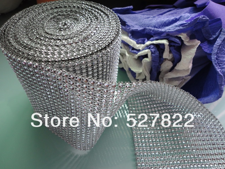 Wholesale -Hot Sell 4.5 10 Yards 24 Row Wedding Decoration Diamond Mesh Roll Rhinestone Ribbon Crystal Wrap FREE SHIPPING2