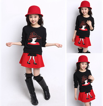 Girls Clothing Sets 2015 Autumn Korean Children Skirt Suit Flower Girl Coat+Skirt 2 Piece Suit Casual Kids Long-Sleeve Sweaters