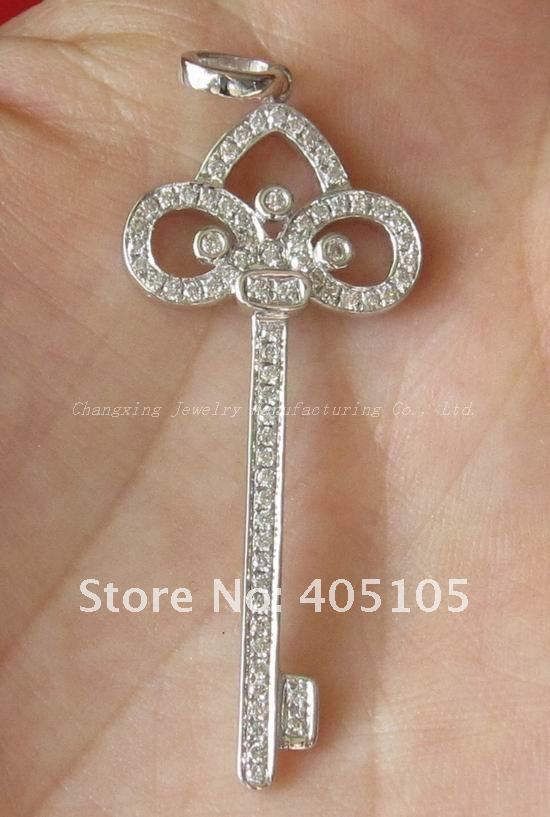 SOLID GOLD 18CT WHITE GOLD Natural 0.50CT DIAMOND KEY LOCK PENDANT 18CT GOLD