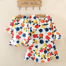 2016 mom and daughter dress women girls floral dress family look matching mother daughter clothes mommy and me clothes