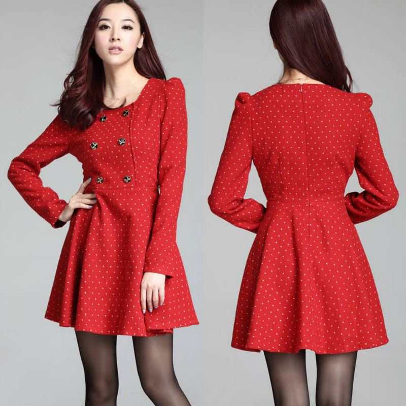 2015 New Women Fashion Coat Jacket Long Sleeve Mini Dress Casual Outerwear Red Mixed Wholesale K450